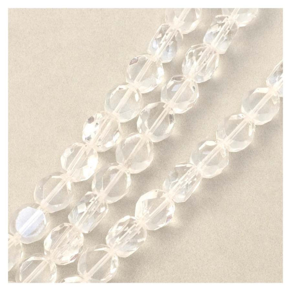 Perles de Bohème sur Fil - Rondes Aplaties Facettées 10 mm Transparent