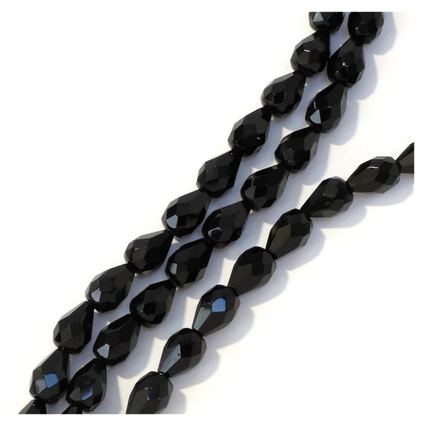 Perles de Bohème sur Fil - Goutte 10 x 7 mm Noir Opaque