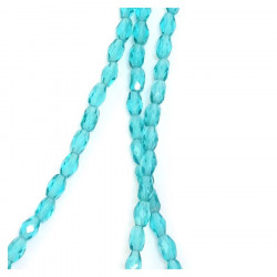 Perles de Bohème sur Fil - Olive Facettée 6 x 4 mm Bleu Turquoise Transparent