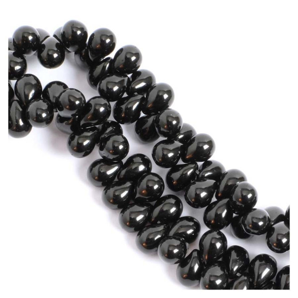 Perles de Bohème sur Fil - Goutte 5 x 7 mm Noir Opaque