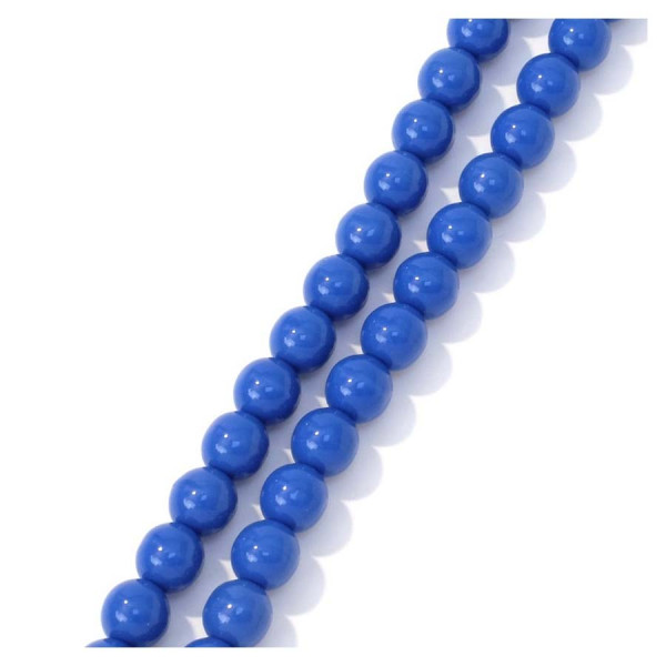Perles de Bohème sur Fil - Rondes 6 mm Bleu Opaque