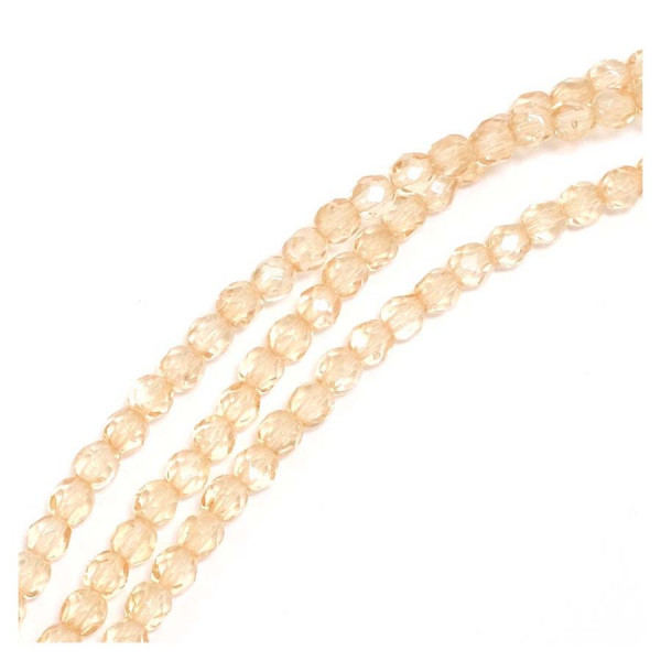 Perles de Bohème sur Fil - Rondes Facettées Beige Transparent 4 mm
