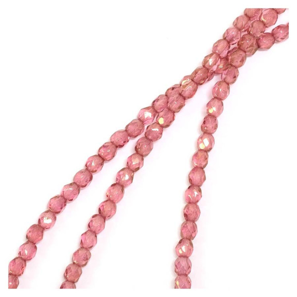 Perles de Bohème sur Fil - Rondes Facettées Rose Irisé Doré Transparent 4 mm