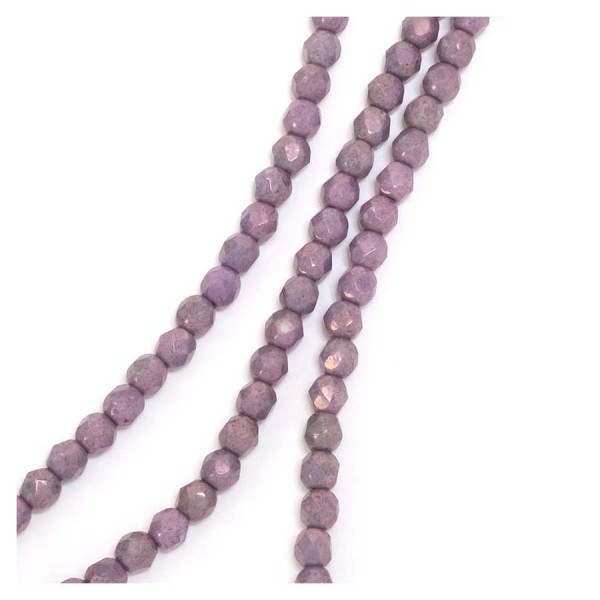 Perles de Bohème sur Fil - Rondes Facettées Violet Parme Métallisé Opaque 4 mm