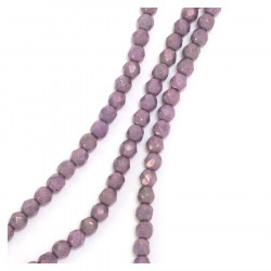Perles de Bohème sur Fil - Rondes Facettées Violet Parme Métallisé Opaque 4 mm