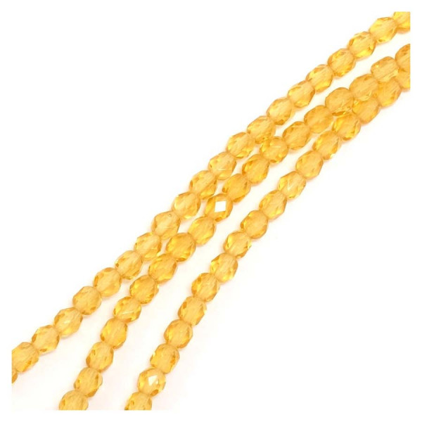 Perles de Bohème sur Fil - Rondes Facettées Jaune Orangé Transparent 4 mm