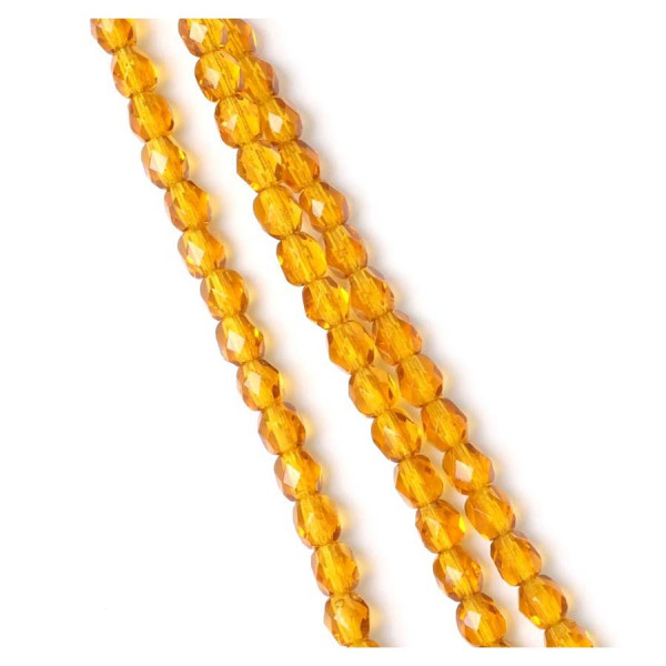 Perles de Bohème sur Fil - Rondes Facettées Orange Transparent 4 mm