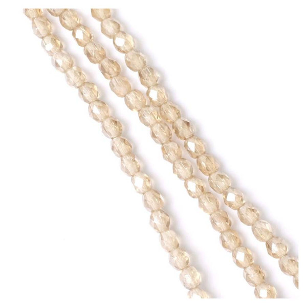 Perles de Bohème sur Fil - Rondes Facettées Grège Transparent 4 mm