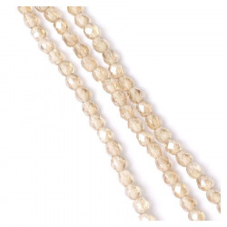 Perles de Bohème sur Fil - Rondes Facettées Grège Transparent 4 mm