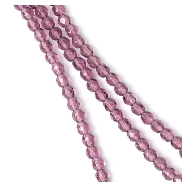 Perles de Bohème sur Fil - Rondes Facettées Lie de Vin Transparent 4 mm