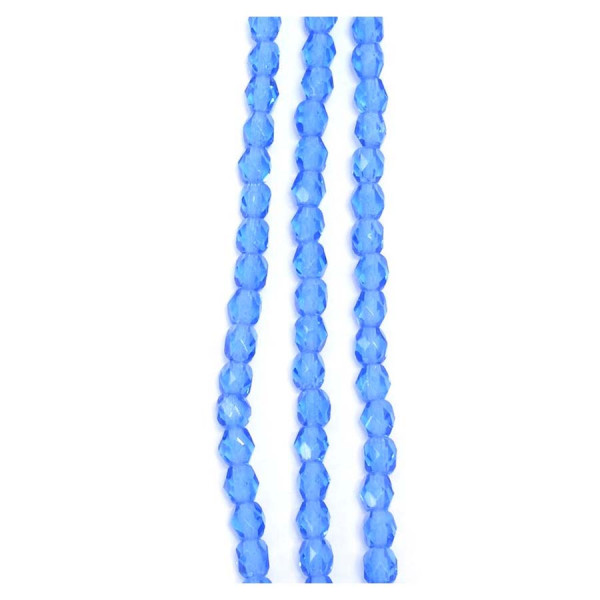 Perles de Bohème sur Fil - Rondes Facettées Bleu Électrique Transparent 4 mm