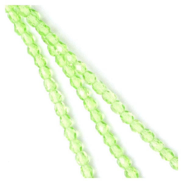 Perles de Bohème sur Fil - Rondes Facettées Vert Pomme Transparent 4 mm