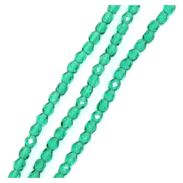 Perles de Bohème sur Fil - Rondes Facettées Vert Transparent 4 mm