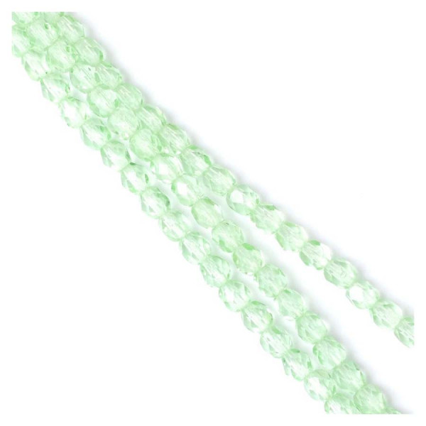 Perles de Bohème sur Fil - Rondes Facettées Vert Pastel Transparent 4 mm