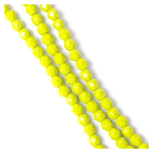 Perles de Bohème sur Fil - Rondes Facettées Vert Chartreuse Opaque 4 mm