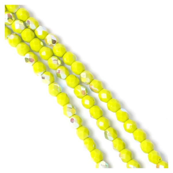 Perles de Bohème sur Fil - Rondes Facettées Vert Chartreuse AB Opaque 4 mm