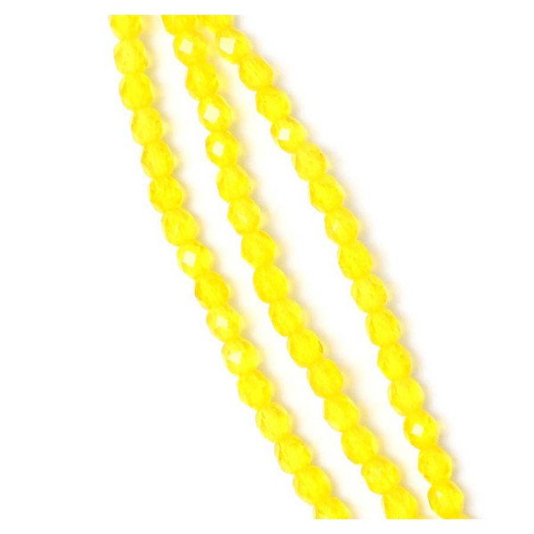 Perles de Bohème sur Fil - Rondes Facettées Jaune Transparent 4 mm