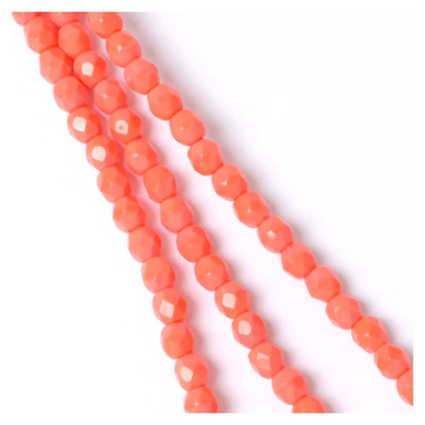 Perles de Bohème sur Fil - Rondes Facettées Corail Rose Opaque 4 mm