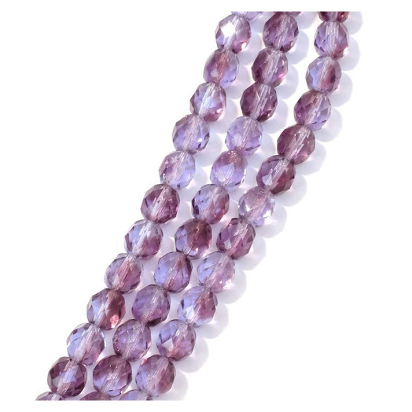 Perles de Bohème sur Fil - Rondes Facettées Violet Transparent 8 mm