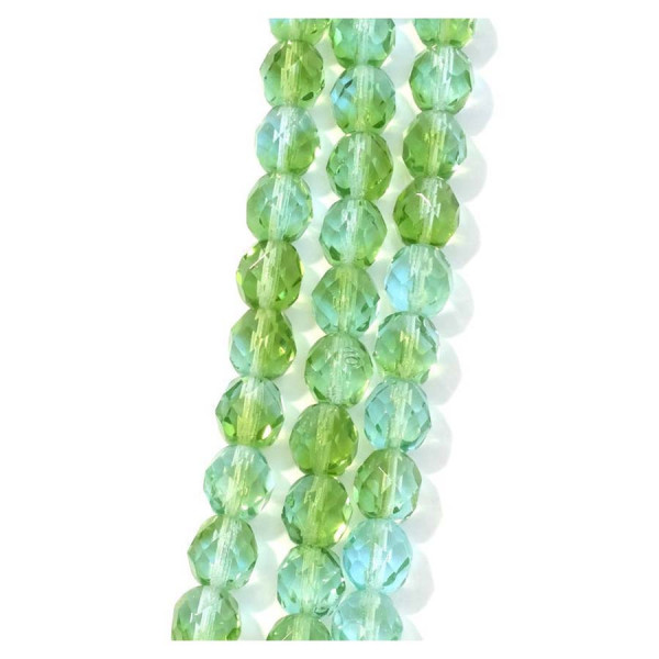 Perles de Bohème sur Fil - Rondes Facettées Vert Transparent 8 mm