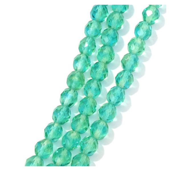 Perles de Bohème sur Fil - Rondes Facettées Vert Turquoise Transparent 8 mm