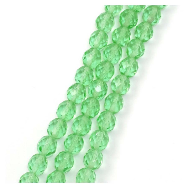 Perles de Bohème sur Fil - Rondes Facettées Vert Clair Transparent 8 mm