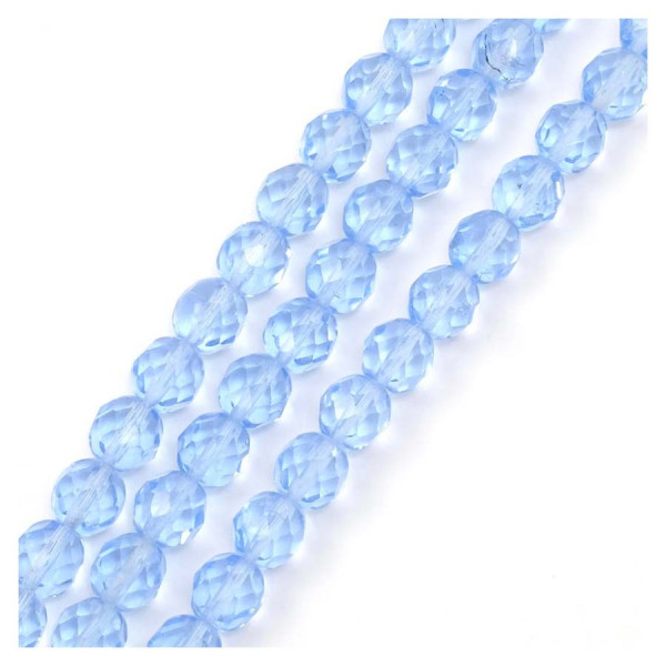 Perles de Bohème sur Fil - Rondes Facettées Bleu Pastel Transparent 8 mm