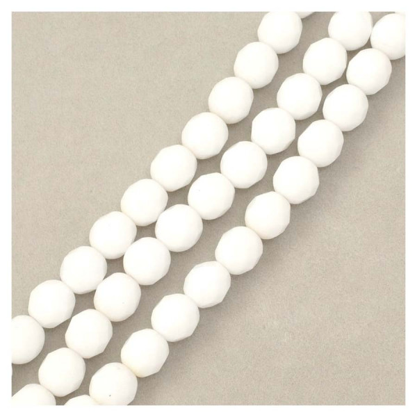 Perles de Bohème sur Fil - Rondes Facettées Blanc Opaque 8 mm