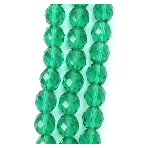 Perles de Bohème sur Fil - Rondes Facettées Vert Turquoise Transparent 10 mm