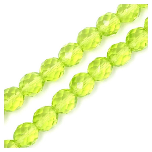 Perles de Bohème sur Fil - Rondes Facettées Vert Transparent 10 mm
