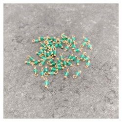 Perle Montée 3 mm Doré à l'or fin 24K - Onyx Vert - 10 pcs