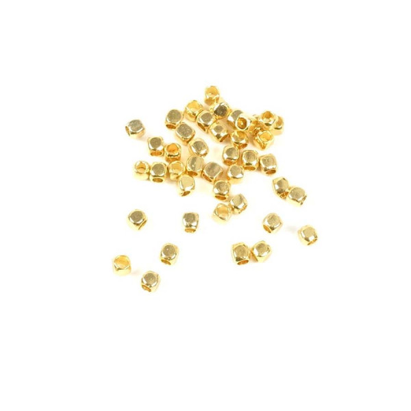 Perle Cube 2 mm Doré à l'or fin 24K - 10 pcs