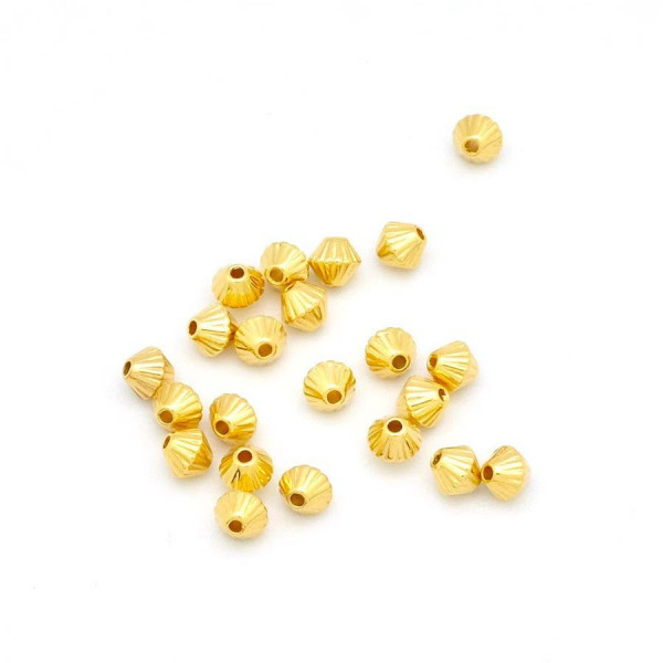 Perle Toupie Striée Doré à l'or fin 24K 15 pcs