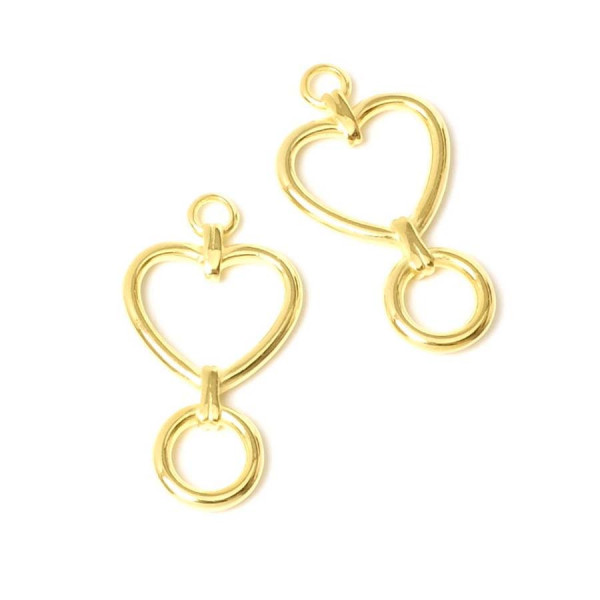 Pendentif Anneau Cœur Doré à l'or fin 24K - 2 pcs