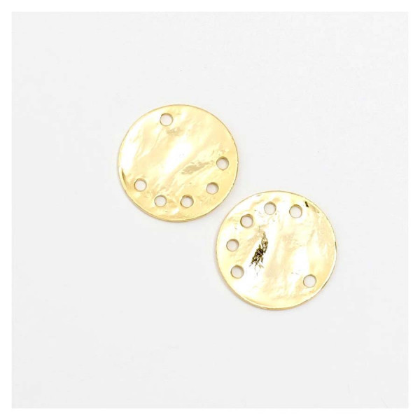 Connecteur Chandelier martelé Rond - Doré à l'or fin 24 K - 2 pcs 15 mm