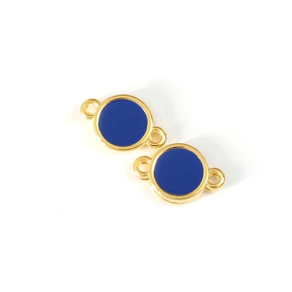 Connecteur Rond Doré à l'or fin 24K 9 x 14 mm Émaillé Bleu intense - 2 pcs