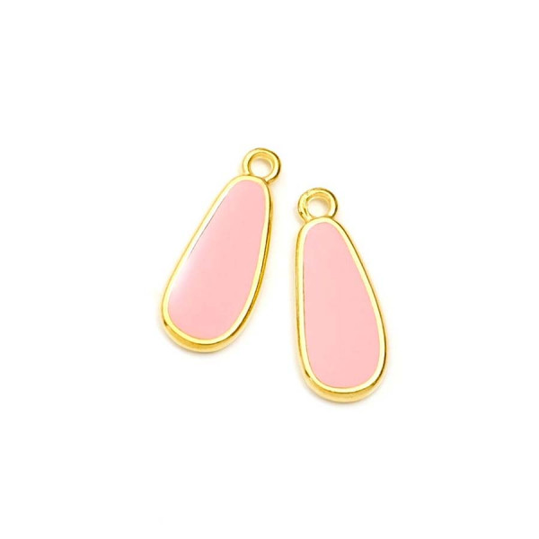 Pendentif Goutte Doré à l'or fin 24K Émaillé Corail - 2 pcs