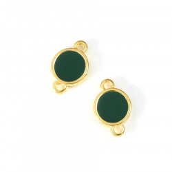 Connecteur Rond Doré à l'or fin 24K 9 x 14 mm Émaillé Vert émeraude - 2 pcs