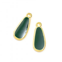 Pendentif Goutte Doré à l'or fin 24K Émaillé Vert émeraude - 2 pcs