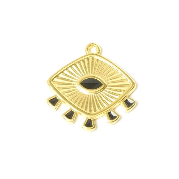 Pendentif Bohème Émail Noir Doré à l'or fin 24K - 2 pcs