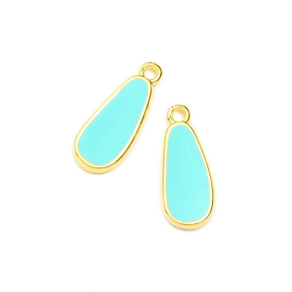 Pendentif Goutte Doré à l'or fin 24K Émaillé Turquoise - 2 pcs