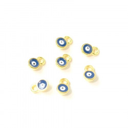 Mini Pendentif Œil Émaillé Bleu Rond Doré à l'or fin 24K - 2 pcs