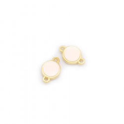 Connecteur Rond Émaillé Rose nude Doré à l'or fin 24K 24 K - 2 pcs