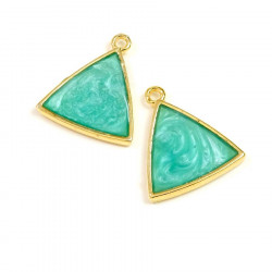 Pendentif Triangle Émaillé Turquoise Nacré Doré à l'or fin 24K - 2 pcs