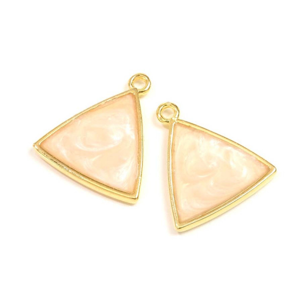 Pendentif Triangle Émaillé Nacré Doré à l'or fin 24K - 2 pcs