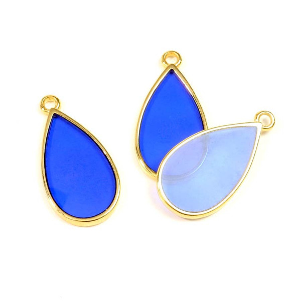 Pendentif Vitrail Goutte Doré à l'or fin 24K - 2 pcs Bleu Nuit