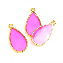 Pendentif Vitrail Goutte Doré à l'or fin 24K - 2 pcs Fuchsia