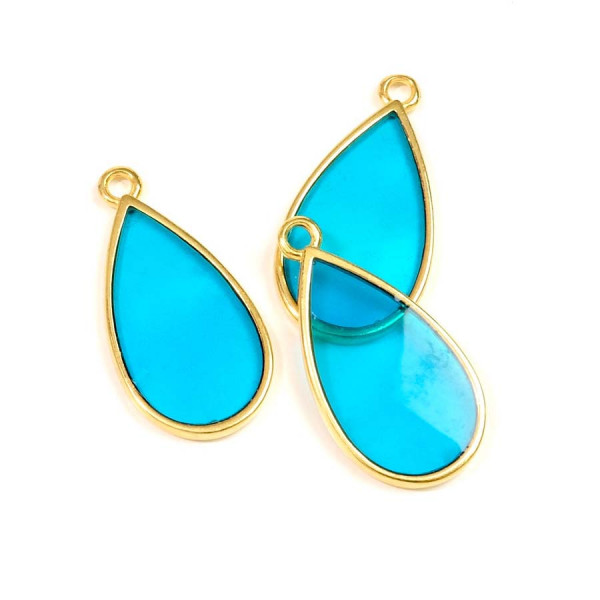 Pendentif Vitrail Goutte Doré à l'or fin 24K - 2 pcs Turquoise