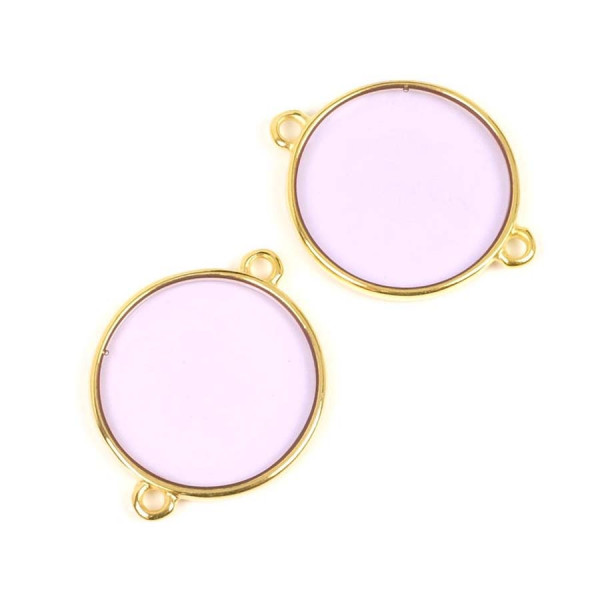 Connecteur Vitrail Rond Violet Doré à l'or fin 24K - 2 pcs