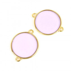 Connecteur Vitrail Rond Violet Doré à l'or fin 24K - 2 pcs